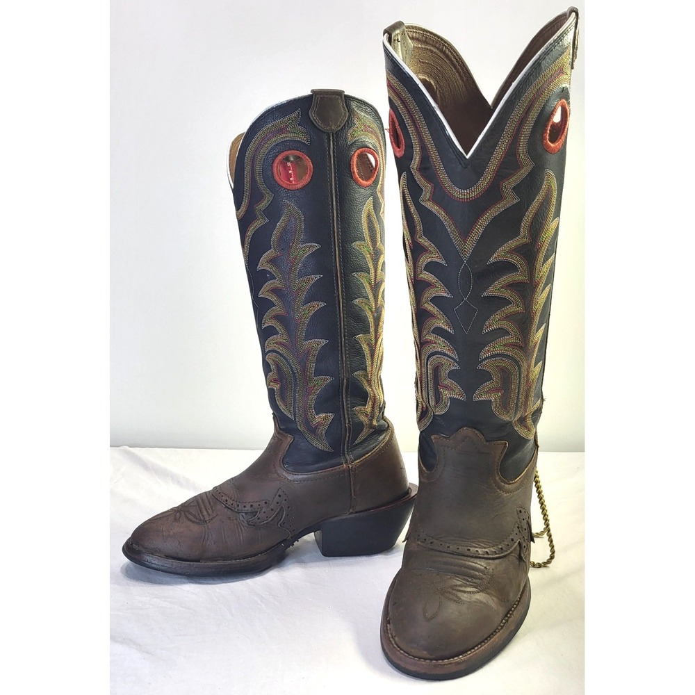 Tony Lama Brown Leather Cowboy Boots Men's 9D Western Floral Stitch Snip Toe